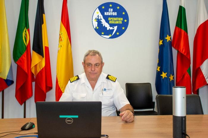 EUNAVFOR COS CAPT Rafael Torrecillas during the conference