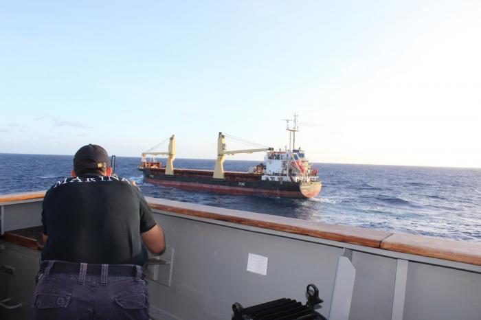 EUNAVFOR Flagship ITS MARTINENGO escorting the MV MSM DOLORES