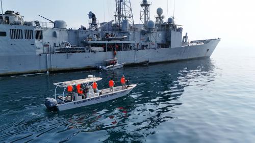 Puntland Maritime Police Force asset and EUNAVFOR ATALANTA flagship during the exercise