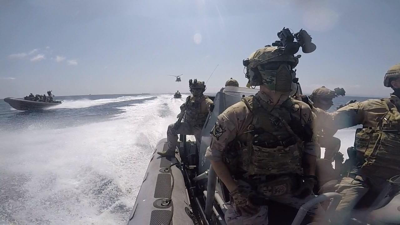 Operation ATALANTA crews on board the ESPS CANARIAS conduct exercises with French Forces in Djibouti in November 2019.