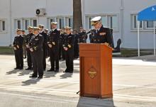 The Commander of Operation EUNAVFOR ATALANTA, Vice Admiral José María Núñez Torrente, delivering his speech